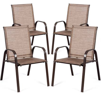 Front. Gymax - Gymax Set of 4 Patio Chairs Dining Chairs w/ Steel Frame Yard Outdoor Brown - Brown.