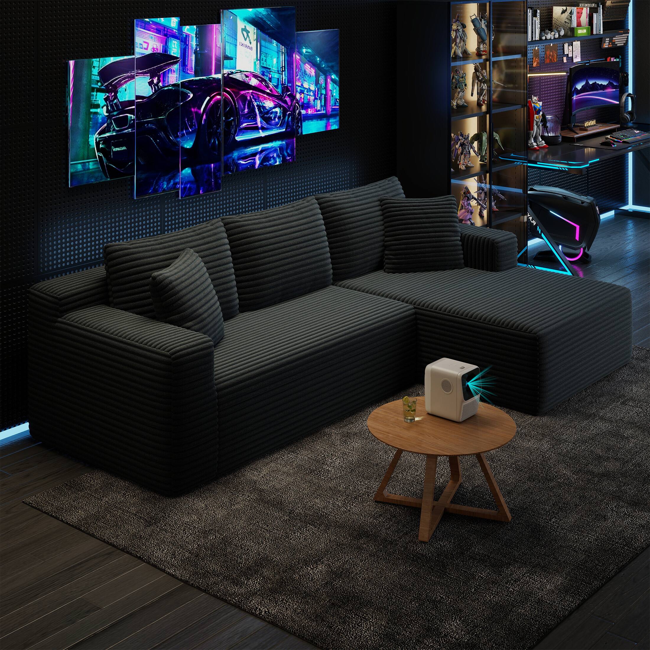 Left. Anysun - Anysun 4-Seater L-Shaped Modular Cloud Corduroy Sectional Sofa with Deep Seat, Left Facing - Dark Grey.