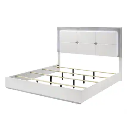 Front. Vaczon - Luxury King Bed with LED Lighting, Rhinestone-Trim Headboard & Sleek Footboard Contemporary Master Bedroom Style - White.