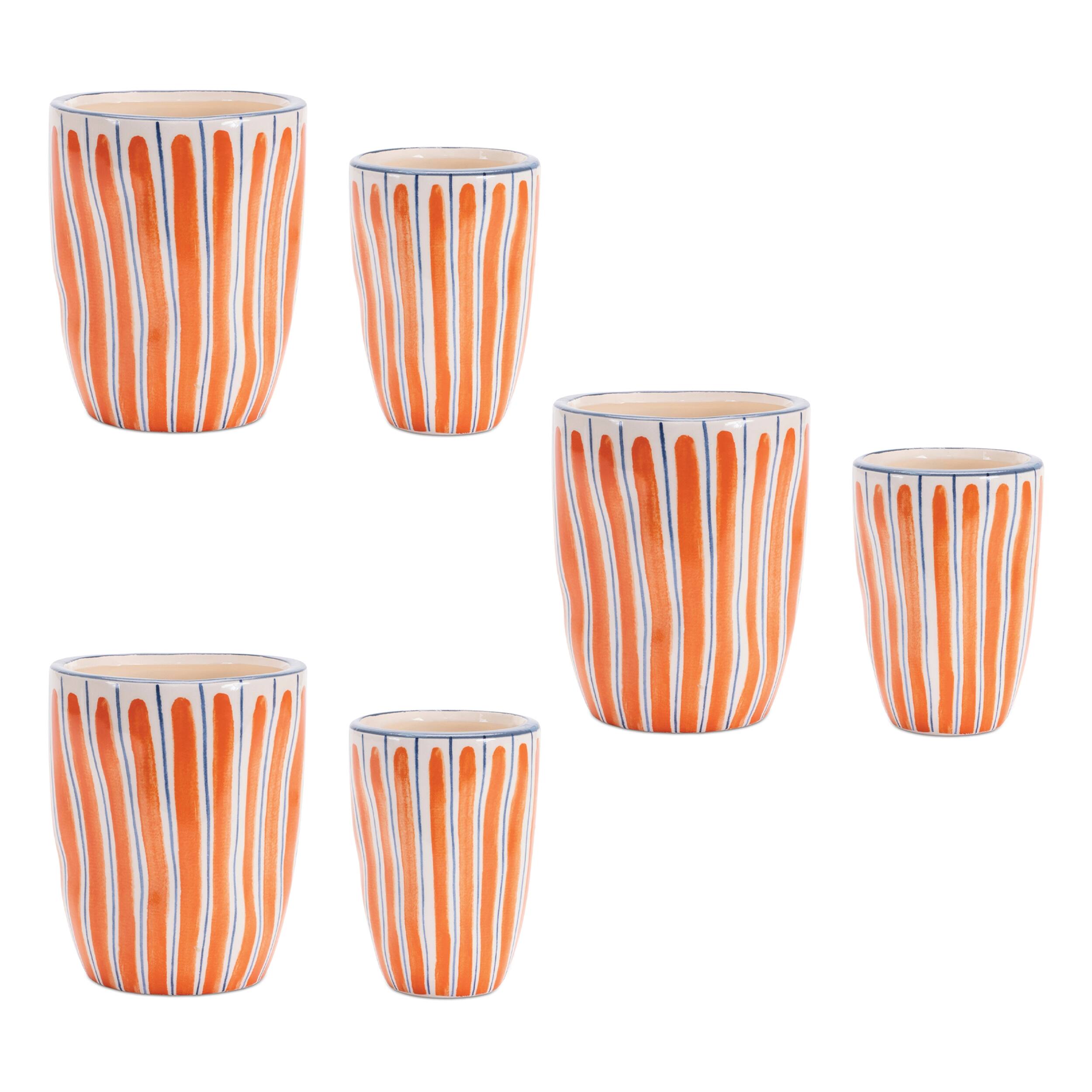 Back. BreeBe - Wavy Stripe Planter (Set of 6) - Orange, Blue.