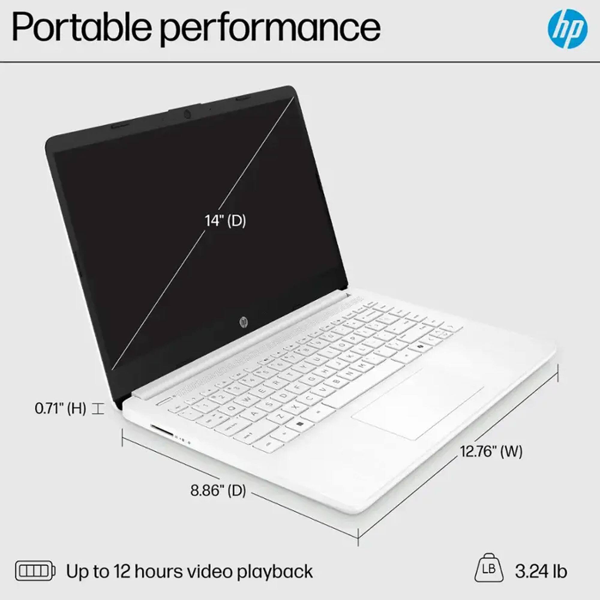 Portable performance

14" (D)  
0.71" (H)  
12.76" (W)  
8.86" (D)  
Up to 12 hours video playback  
3.24 lb