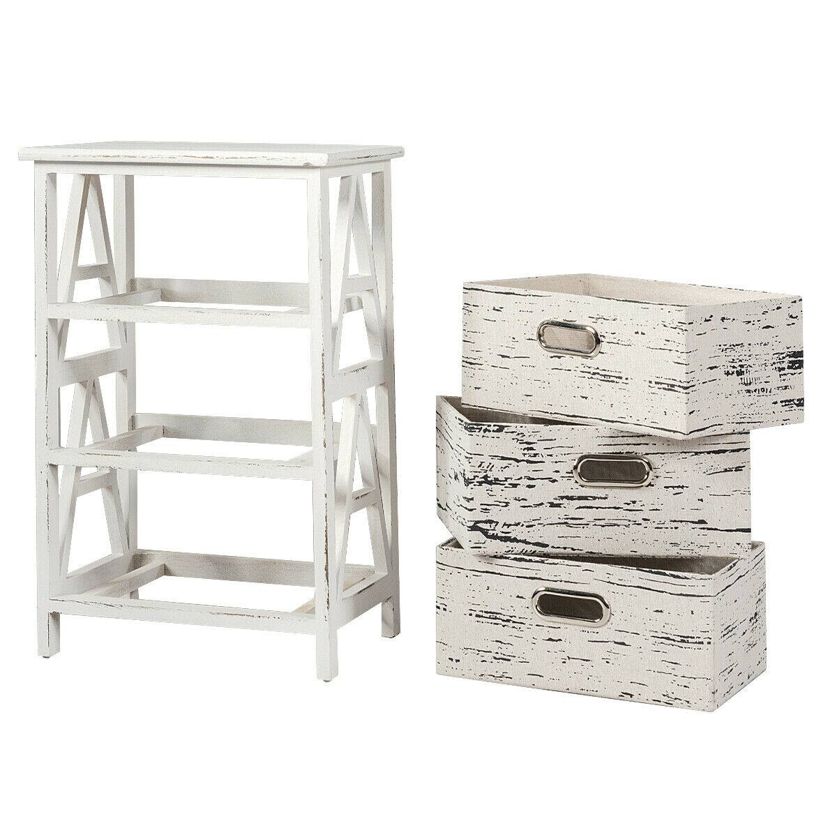 Alt View 8. Gymax - Gymax Set of 2 Chest w/3 Fabric Drawers Vintage Wood Frame End Side Table Nightstand - as pic.