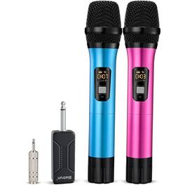METALTON - Microphone Uhf Metal Dual Dynamic Mic System With Receiver 1 output For Karaoke Church Speech Wedding Party - Blue Pink
