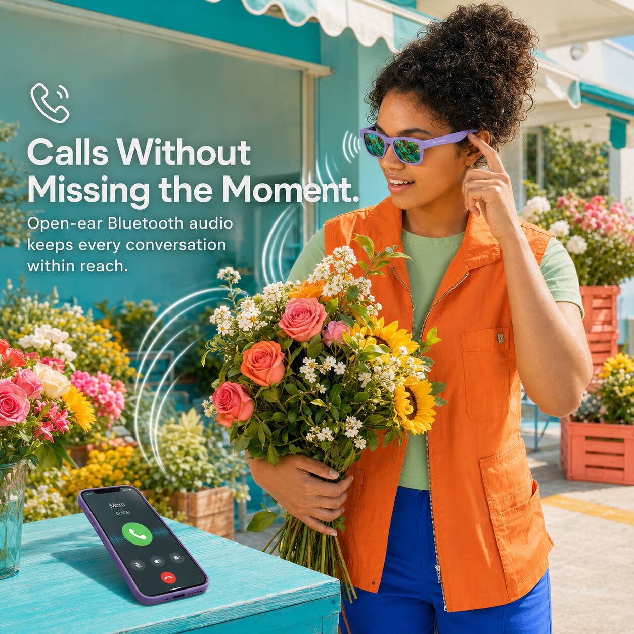 Calls Without Missing the Moment. Open-ear Bluetooth audio keeps every conversation within reach.