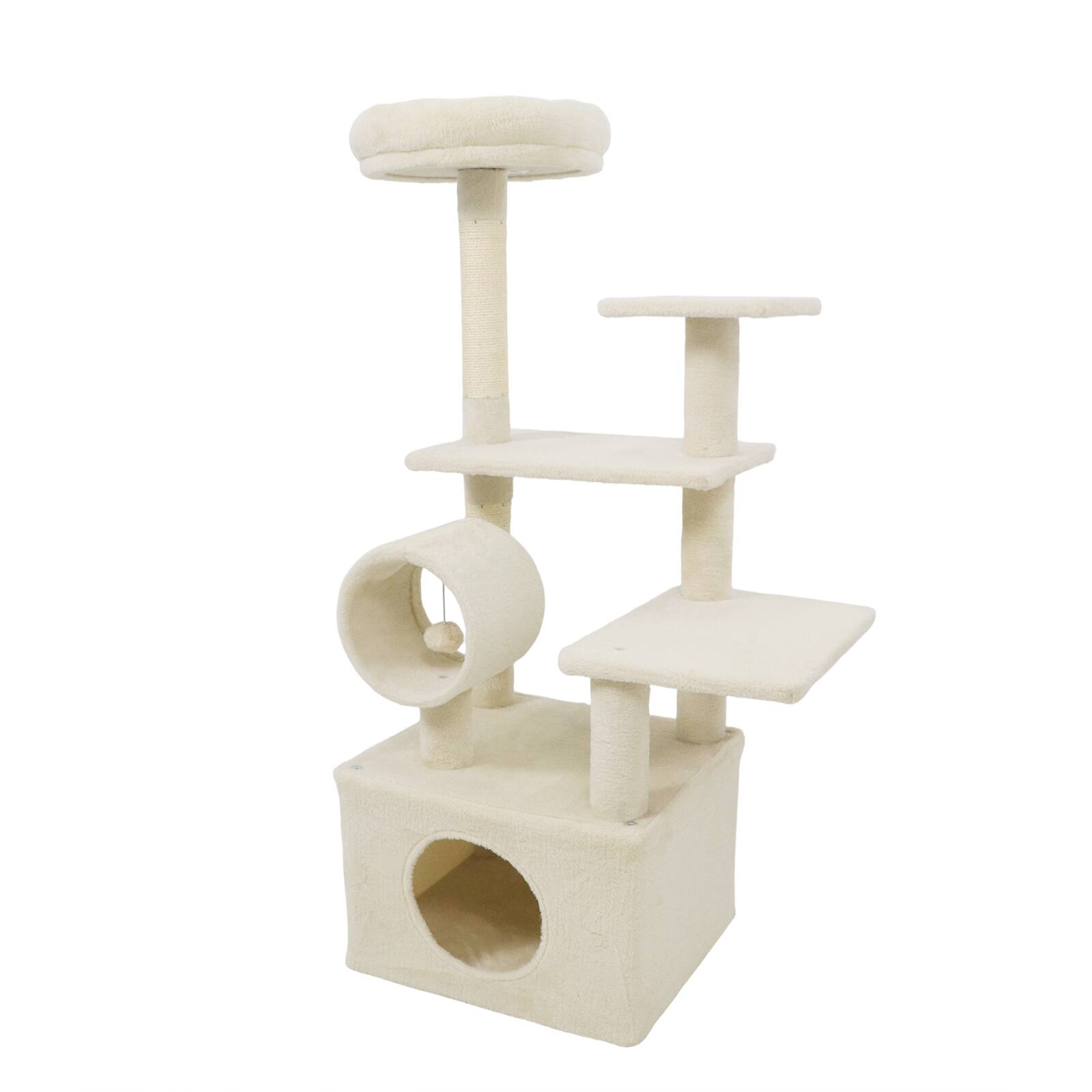Alt View 9. Gymax - Gymax 48'' Tall Cat Tree w/ Large Condo Padded Top Perch Jute Scratching Post Tunnel Beige.