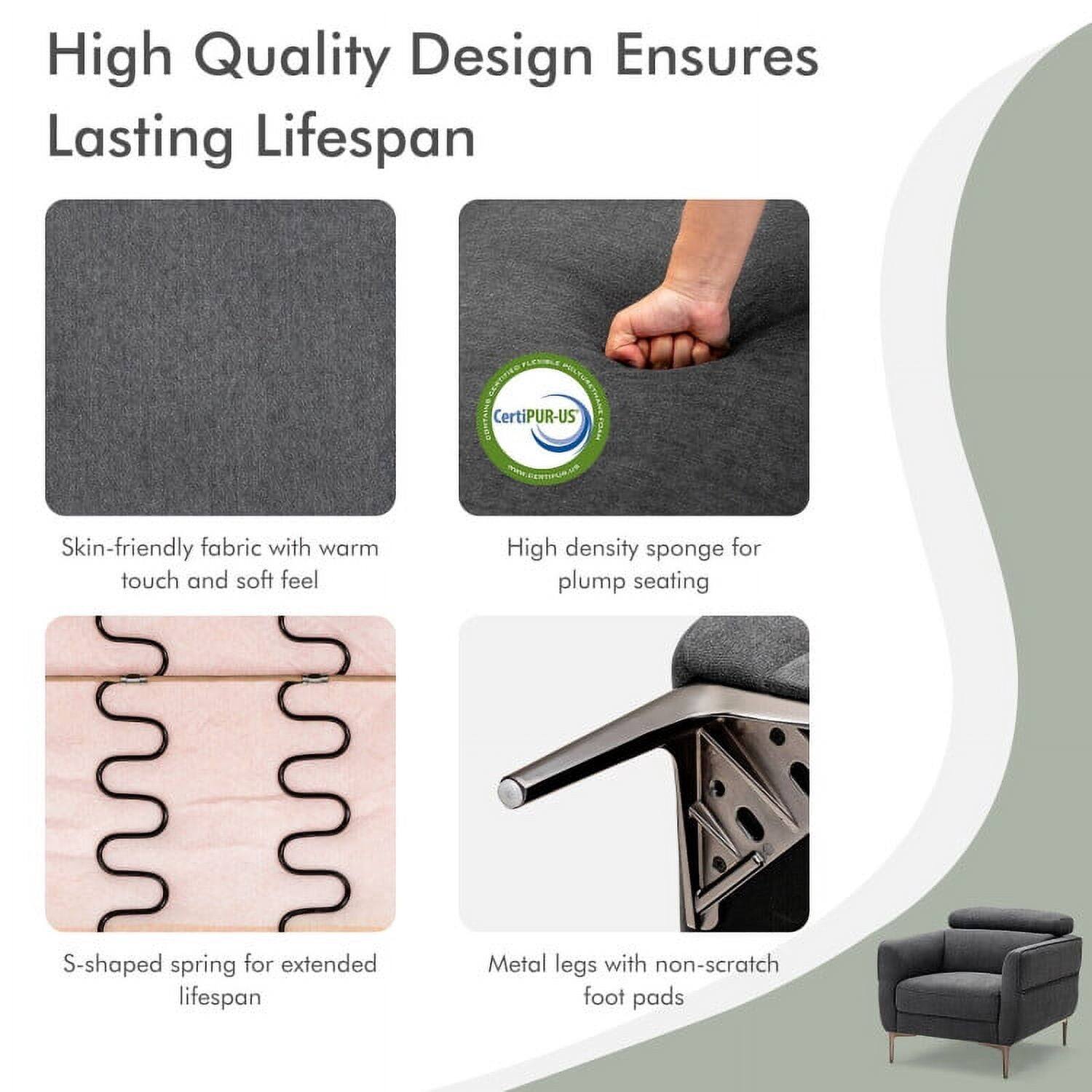 High Quality Design Ensures Lasting Lifespan

- Skin-friendly fabric with warm touch and soft feel
- High density sponge for plump seating
- S-shaped spring for extended lifespan
- Metal legs with non-scratch foot pads