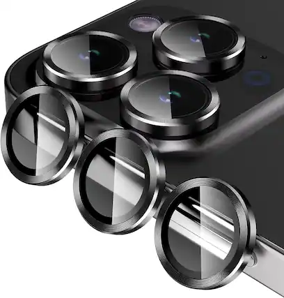 Front. Entronix - Entronix Premium Camera Lens Protector for iPhone 14 Pro and 14 Pro Max - Durable Metal Design - Black.
