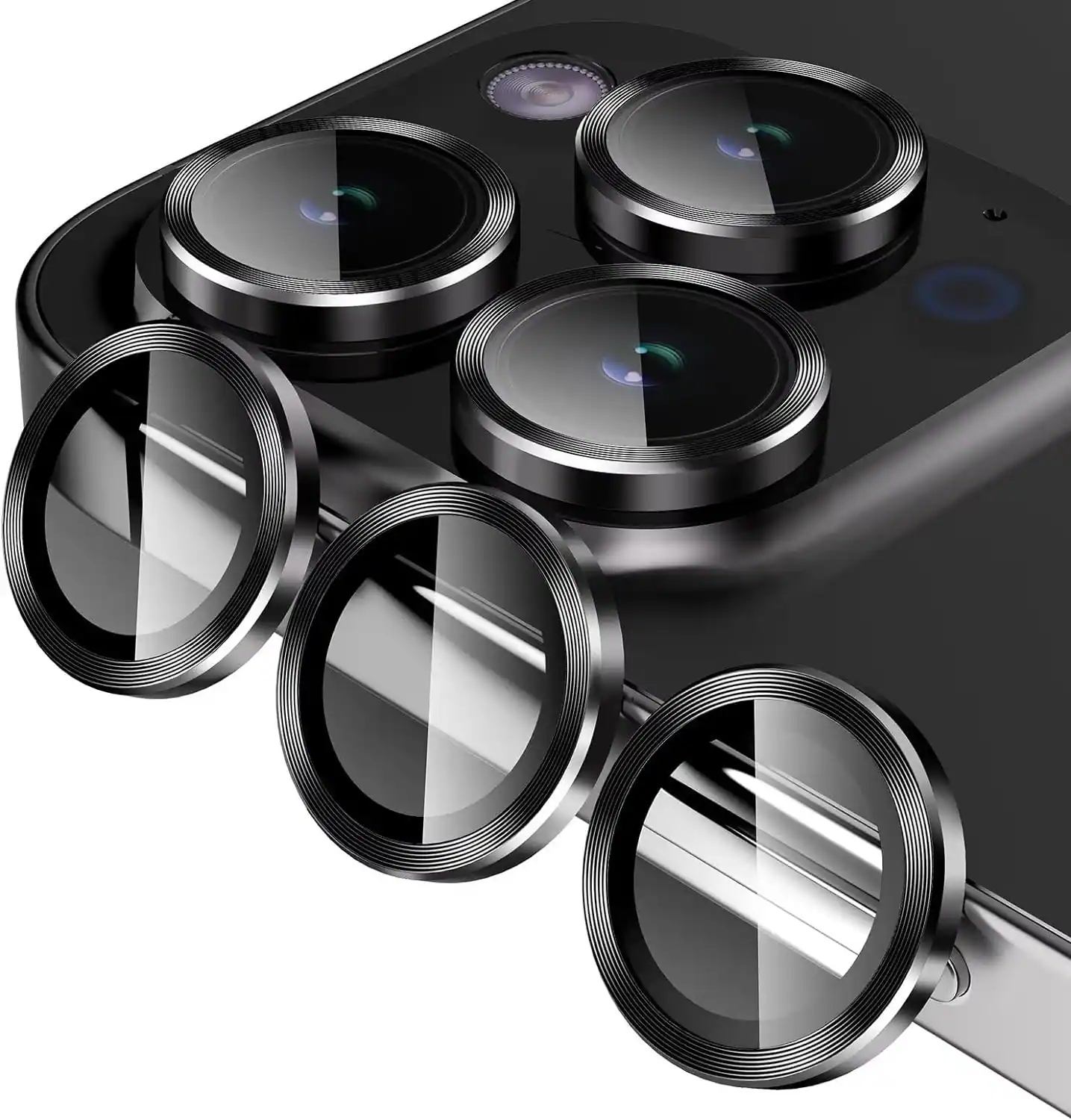 Front. Entronix - Entronix Premium Camera Lens Protector for iPhone 14 Pro and 14 Pro Max - Durable Metal Design - Black.