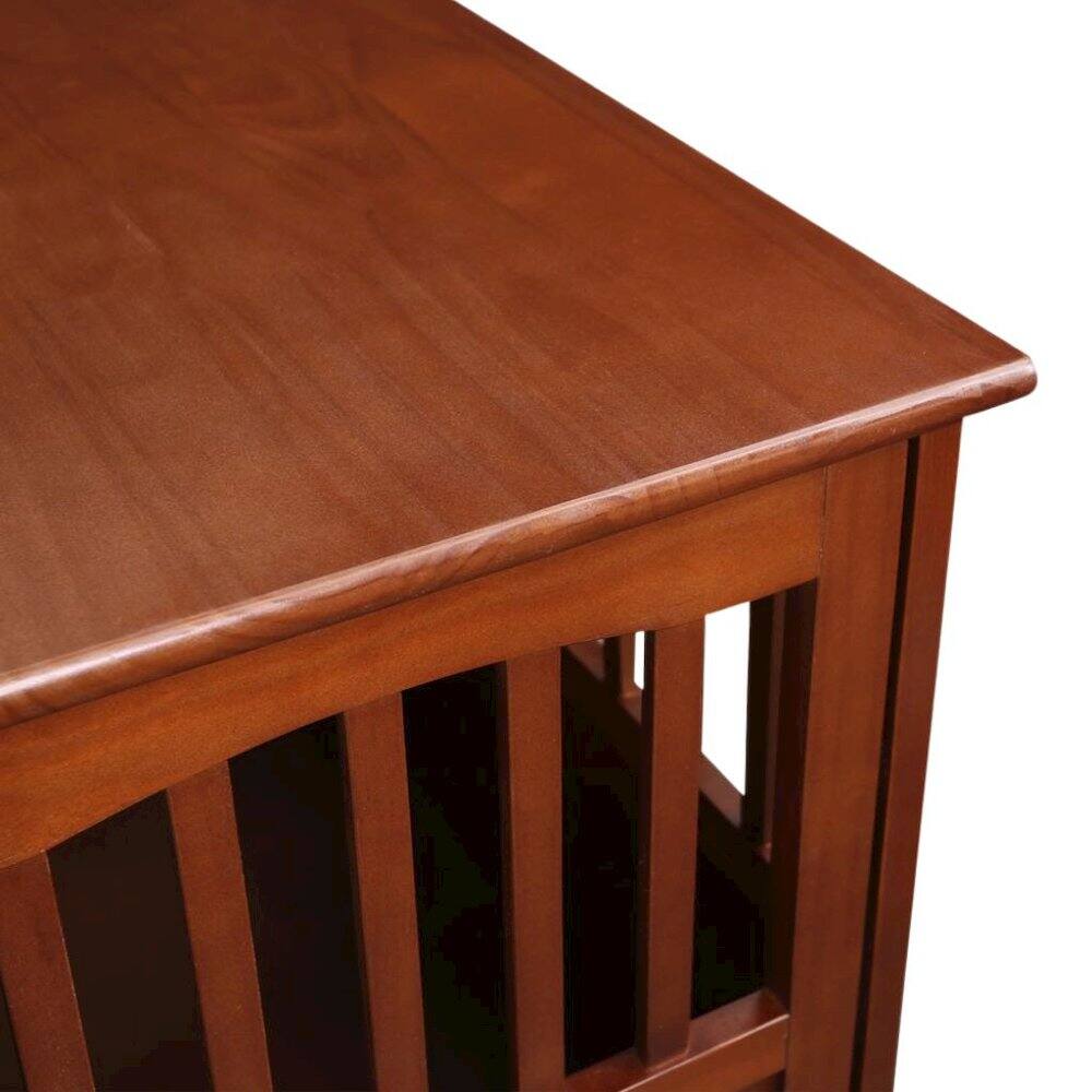 Alt View 2. FurniFact - Walnut Dog Kennel Furniture with Gate, Solid Wood Dog Crate End Table - Walnut.