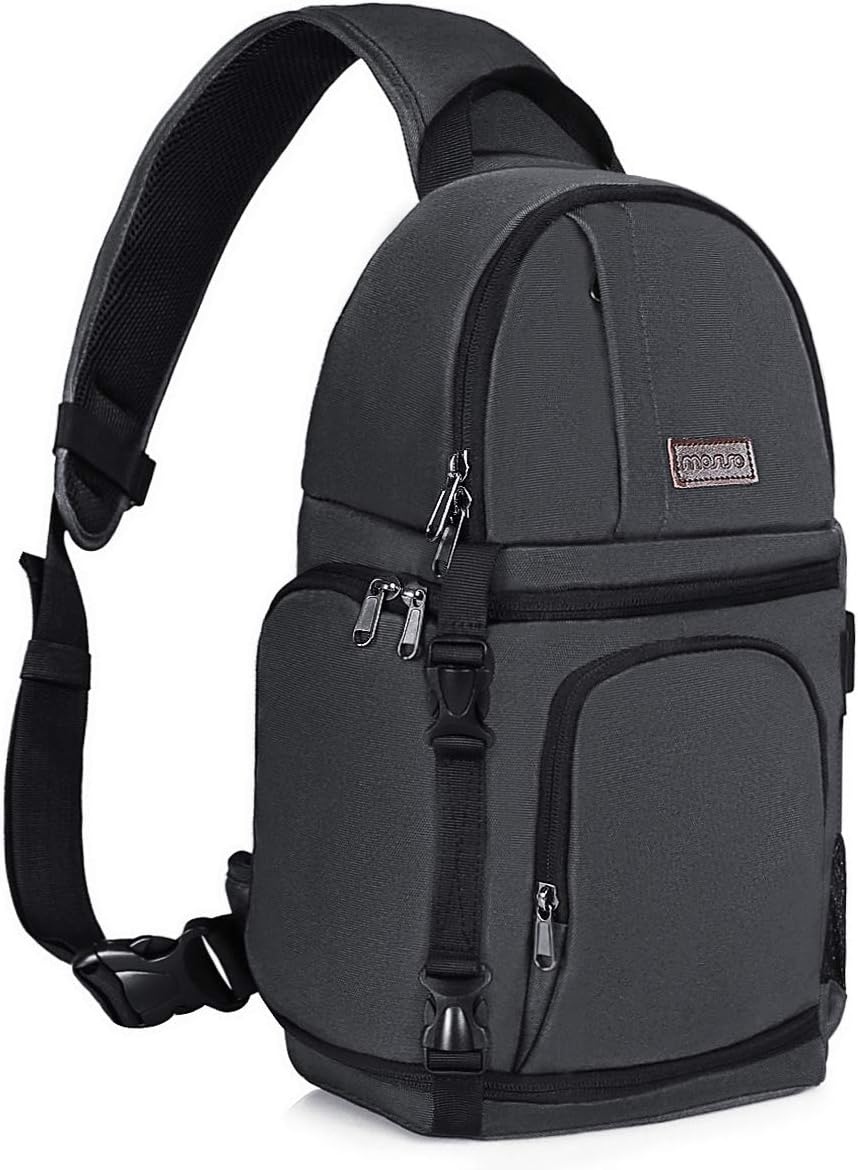 Front. mosiso - Camera Sling Bag Shockproof Photography Camera Backpack with Tripod Holder & Removable Modular Inserts - Space Gray.