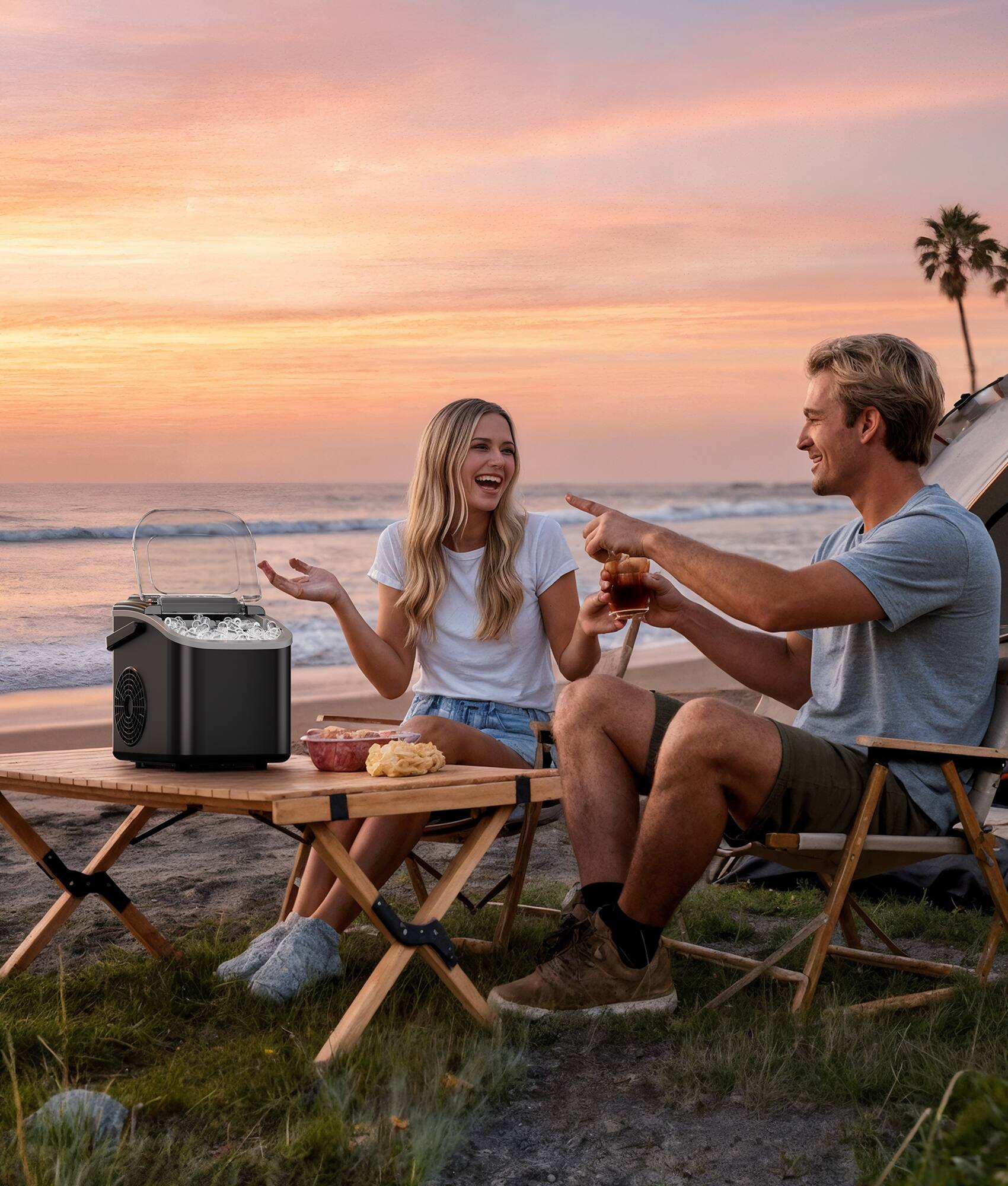 Alt View 4. Ecozy Chillio - Portable Ice Makers Countertop, 8 Cubes in 6 Mins, 26lbs/Day, Bullet Ice Maker Machine with 2 Ice Sizes - Black.