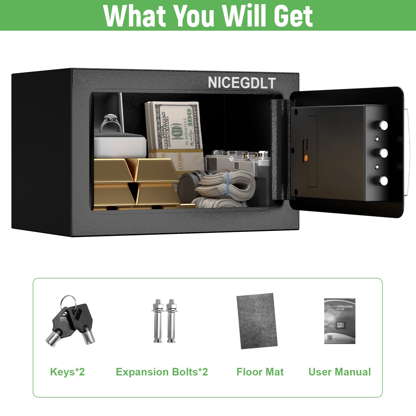 What You Will Get

- Keys*2
- Expansion Bolts*2
- Floor Mat
- User Manual