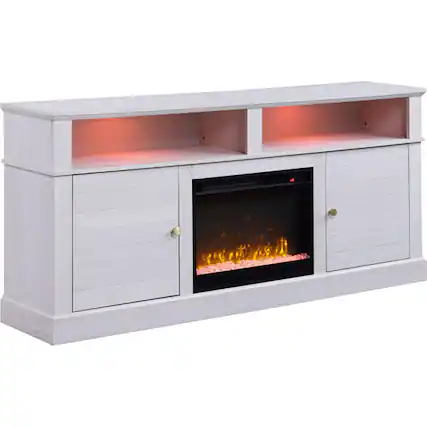 Front. Lilola Home - Gabriel 70" TV Stand with Fireplace - White Walnut - White Walnut.