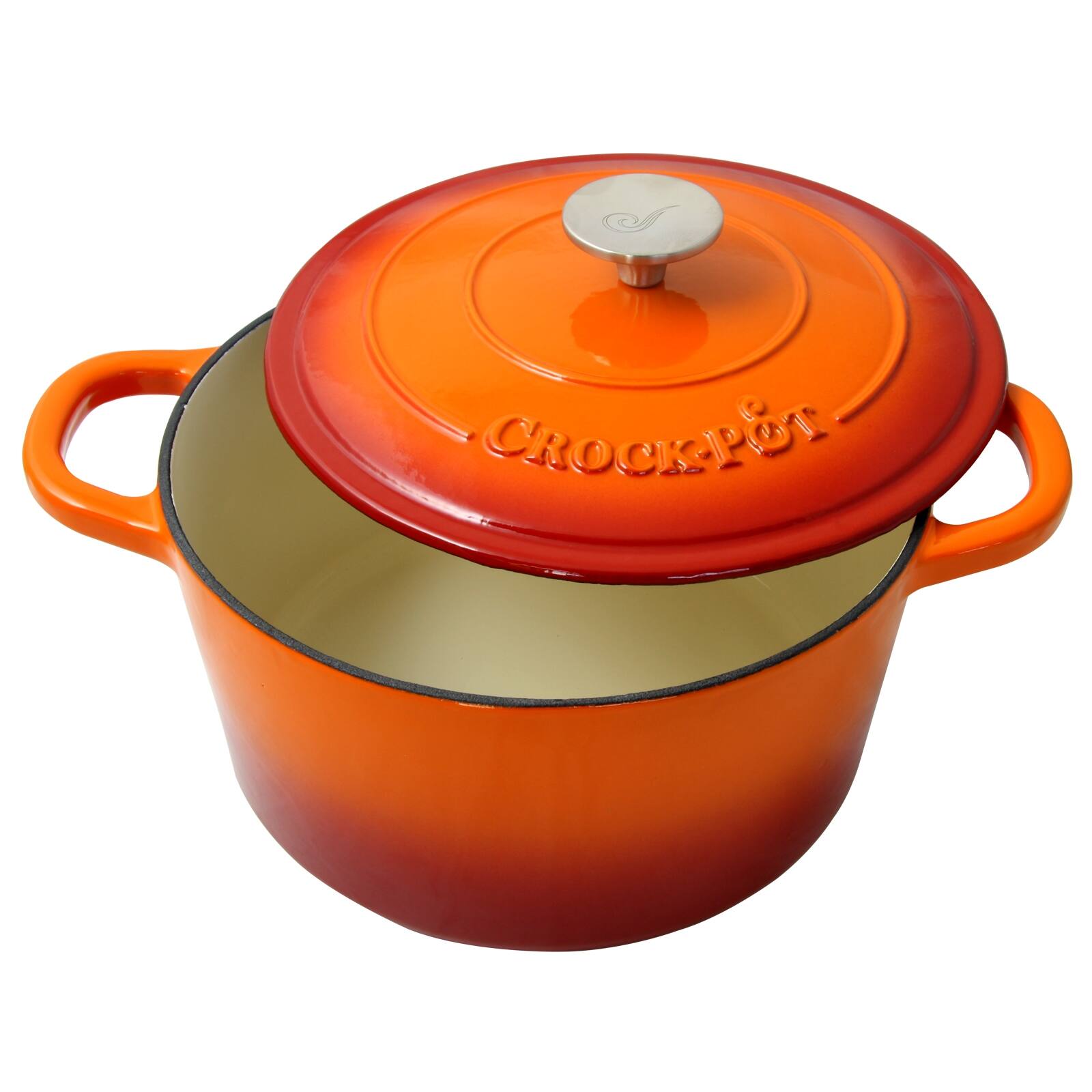 Alt View 4. Crockpot - Crock Pot Artisan 5 Quart Round Enameled Cast Iron Dutch Oven in Sunset Orange - Orange.