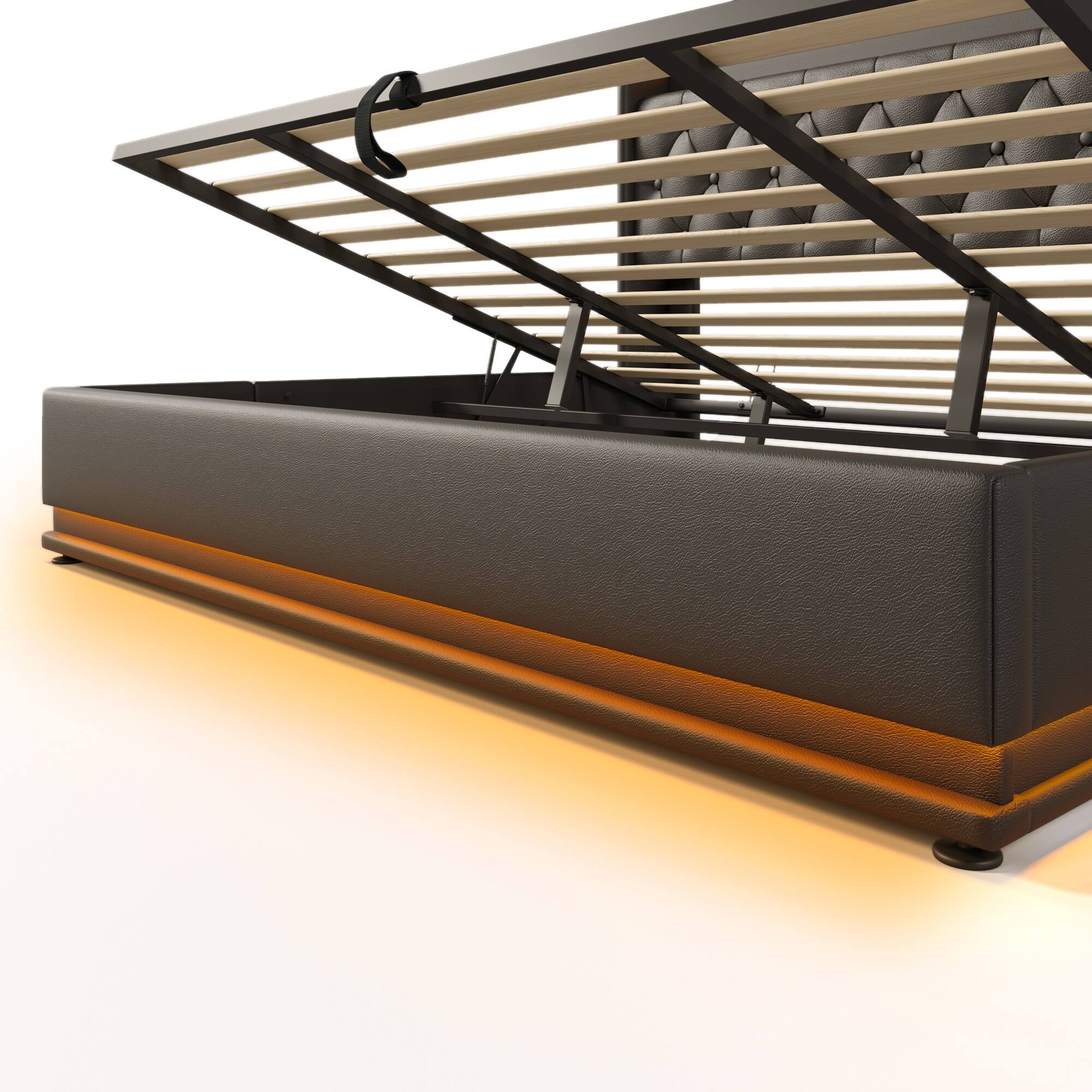 Alt View 7. Spaco - Spaco King Storage Bed with Hydraulic Lift, 360 LED Lighting, USB C Charging, Remote Control for Bedroom - Black.