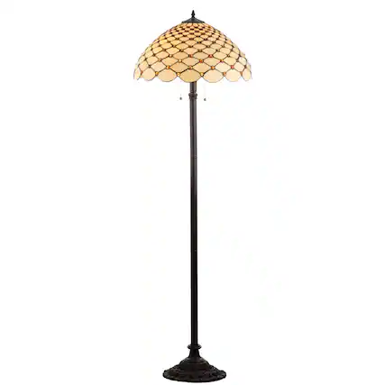 Front. Jonathan Y - Lee Tiffany-Style 62" LED Floor Lamp, Bronze - Bronze.