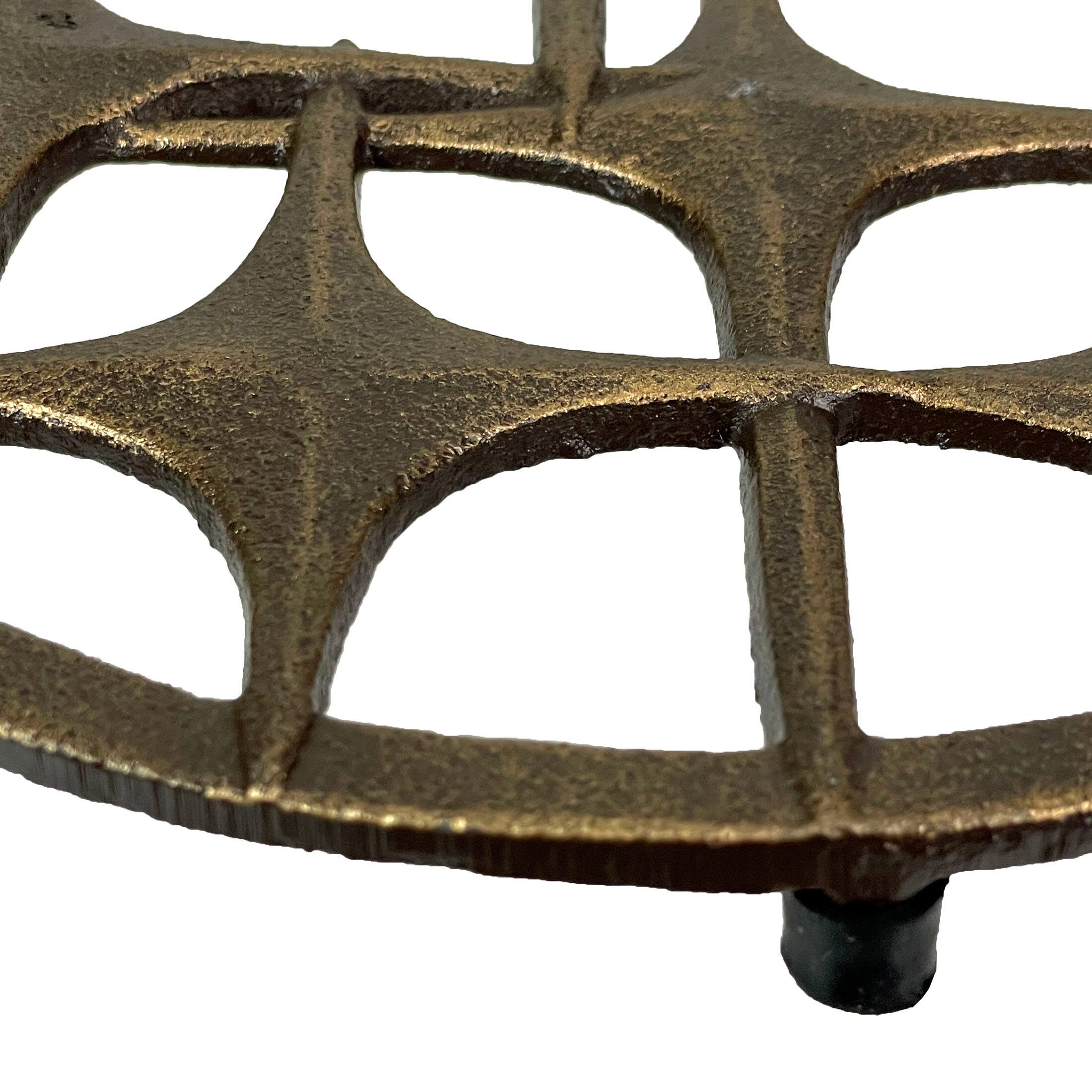 Alt View 2. Zeckos - Cast Iron Stars Trivet – Bronze Finish, 8" Round, Mid Century Modern Style - Bronze.