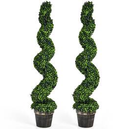 Costway - 2 Pack 4FT Artificial Spiral Boxwood Topiary Tree Indoor Outdoor Decor - Green