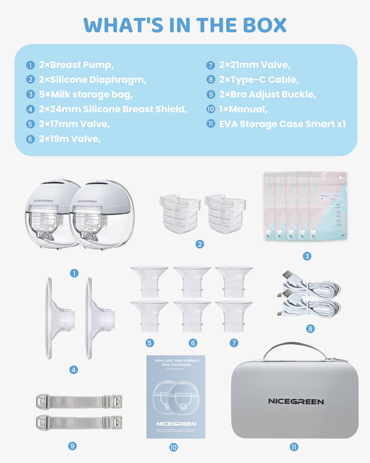 NICEGREEN S21 Double Electric Hands Free Wearable Breast Pumps