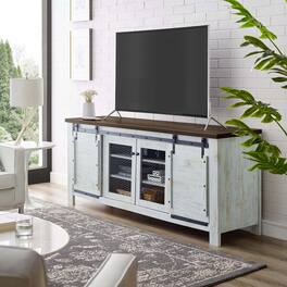 Bennington 71" Rustic Sliding Door TV Stand by Modway - White