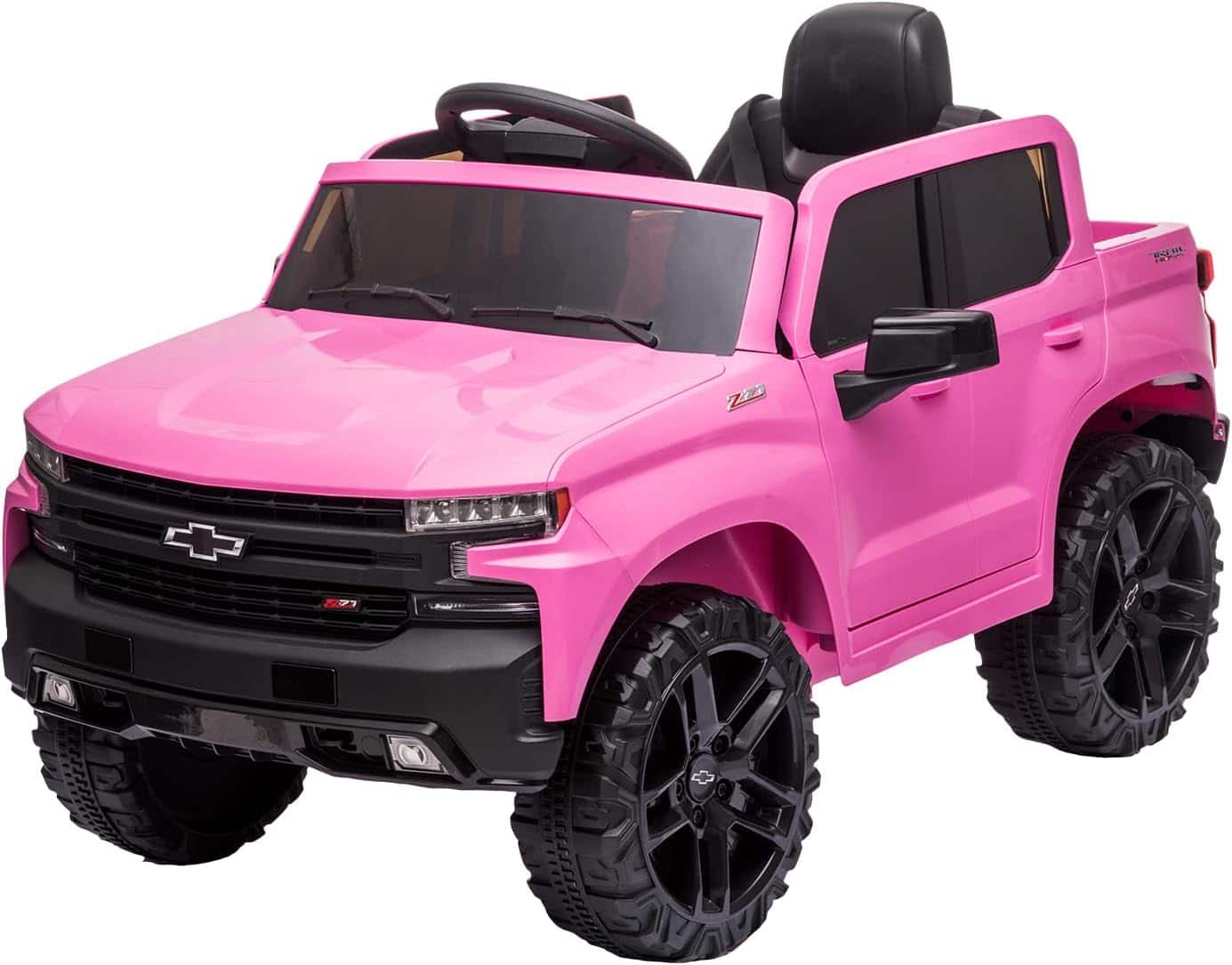 Homhougo - Licensed Chevrolet Silverado 12V Kids Ride On Truck with Remote, Bluetooth, LED Lights, Pink