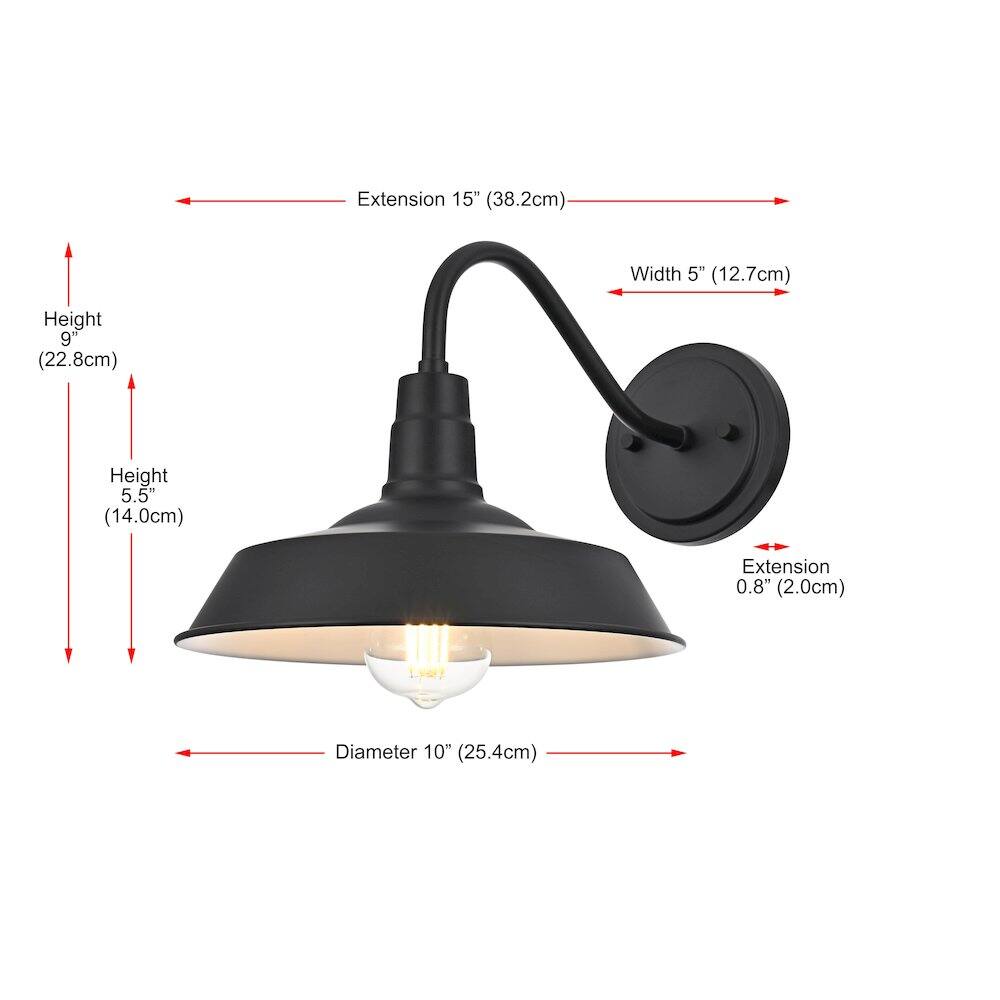 Extension 15" (38.2cm)  
Width 5" (12.7cm)  
Height 9" (22.8cm)  
Height 5.5" (14.0cm)  
Extension 0.8" (2.0cm)  
Diameter 10" (25.4cm)