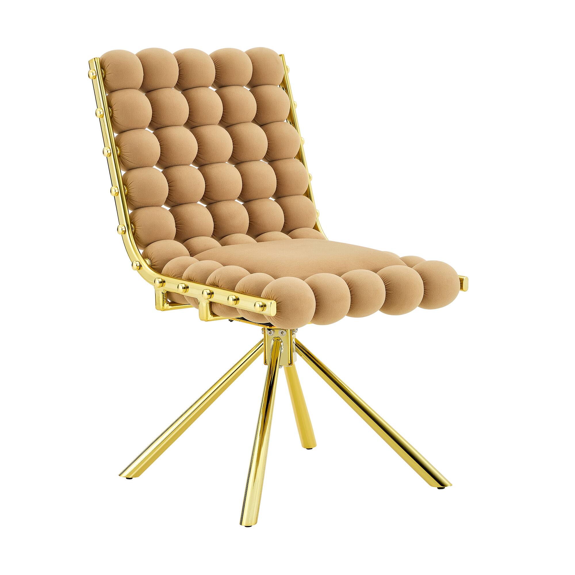 Alt View 5. Loheer - Loheer Swivel Dining Chair Tufted Upholstered Armless Accent Chair for Dining Room Home Office, Gold Legs, 1.63 ft - Brown,Gold.