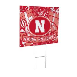 Evergreen Enterprises - Nebraska Huskers 24" x 18" Happy Holidays Christmas Outdoor Staked Yard Sign - Multicolor