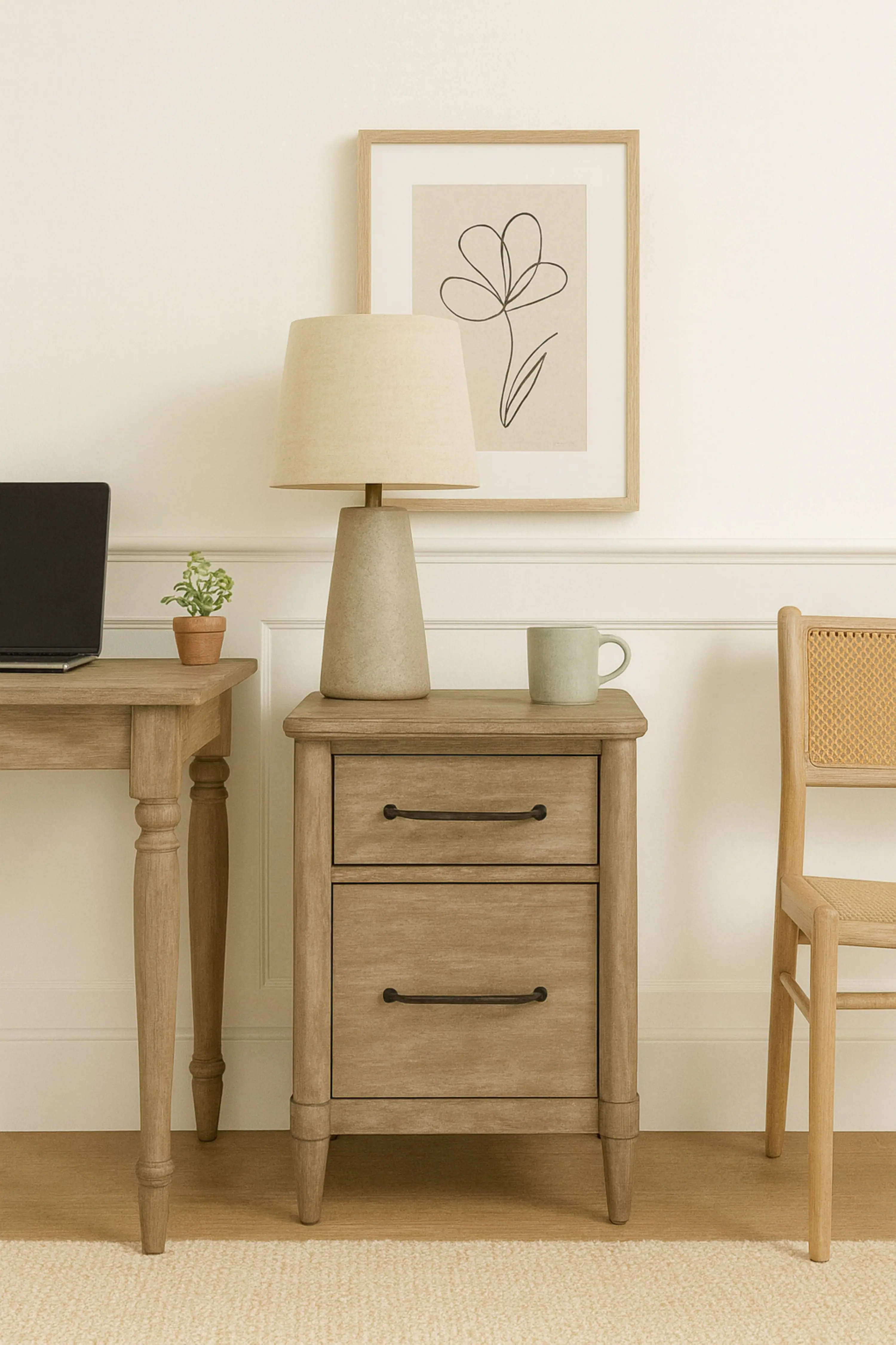 Angle. TinyHomie - 2 Drawer Filing Cabinet Sand.