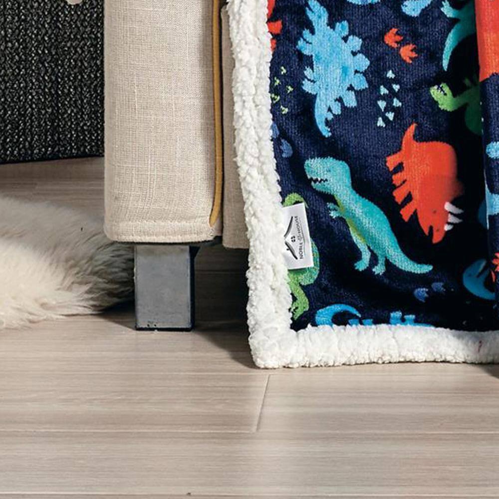 Alt View 4. Noble House - Navy Dino Faux Shearling Micro Plush All Season Throw 50" x 60" Multicolor by Plazatex - Navy.