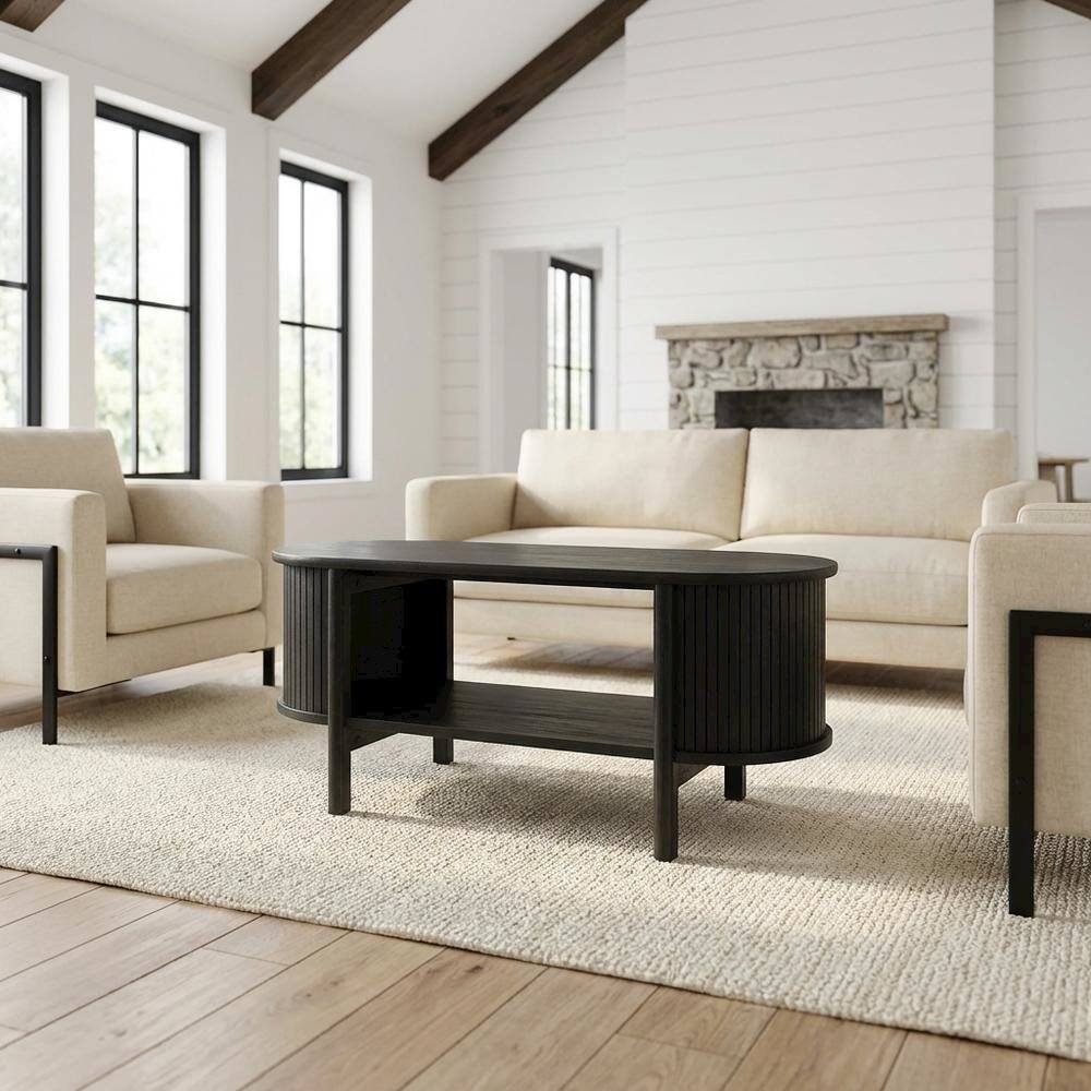 Angle. FurniFact - Modern Coffee Table with 35lb Weight and Stylish Base - Black.