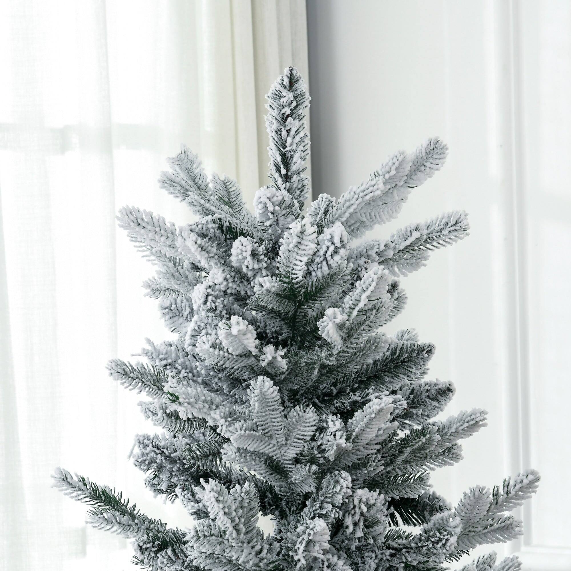 Back. BreeBe - 6ft Tall Flocked Artificial Christmas Tree Holiday DÃ©cor with 477 Snow Branches - Green.