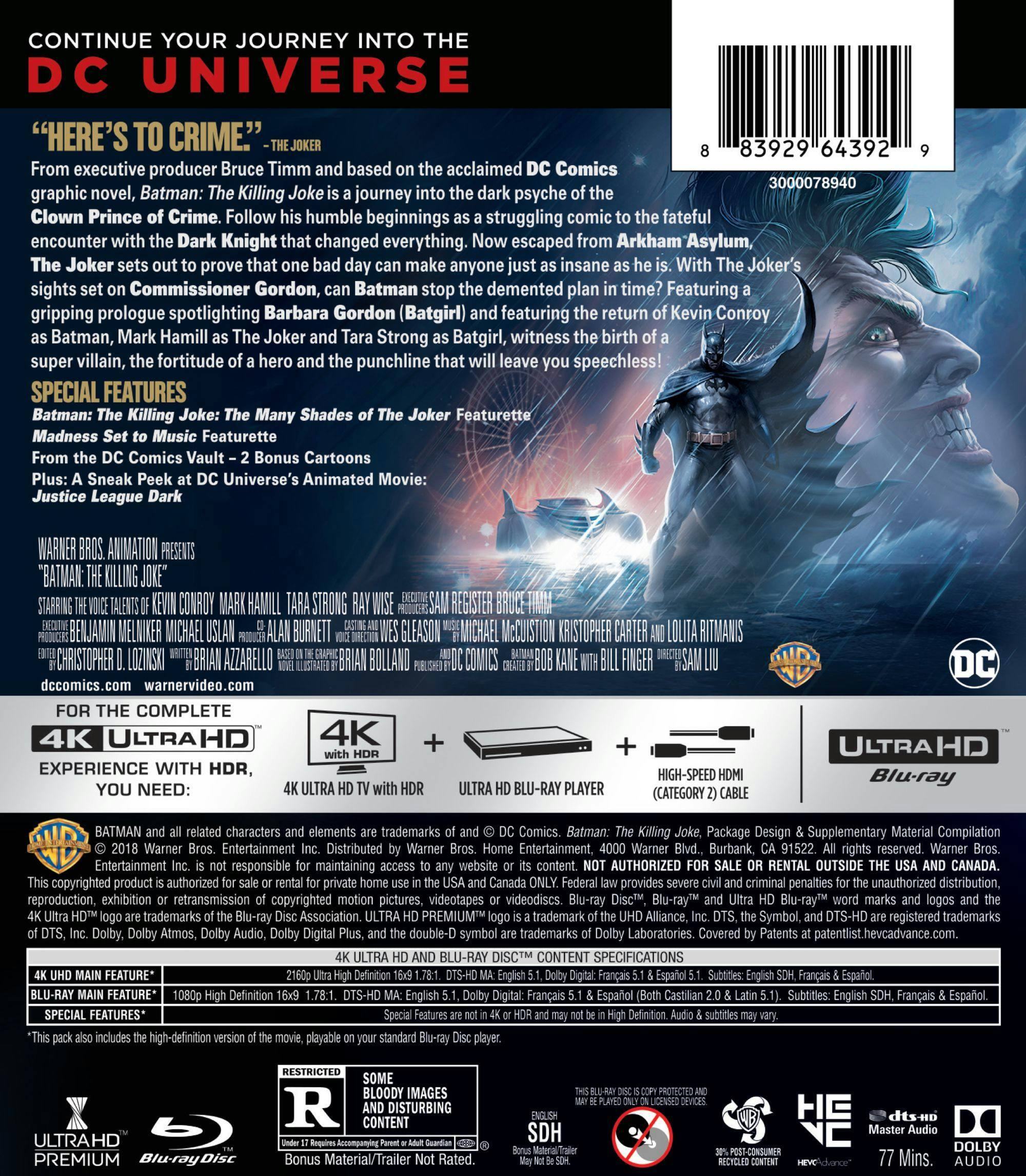 Back. Batman: The Killing Joke   - 4K Blu-Ray.