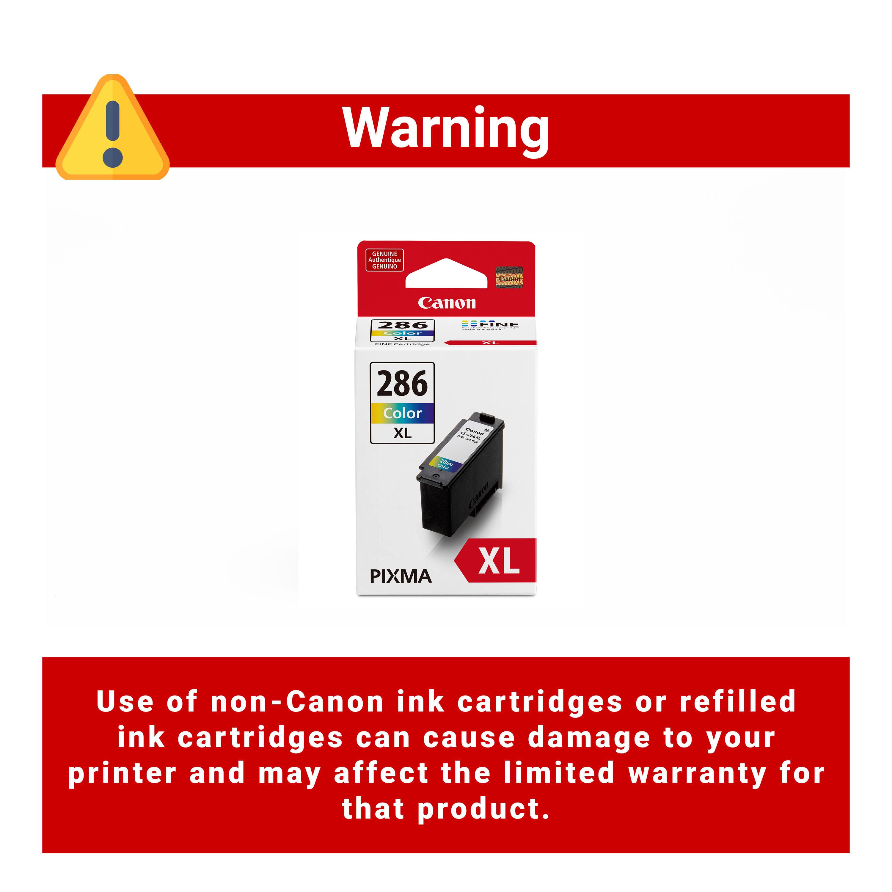 Warning: Use of non-Canon ink cartridges or refilled ink cartridges can cause damage to your printer and may affect the limited warranty for that product.