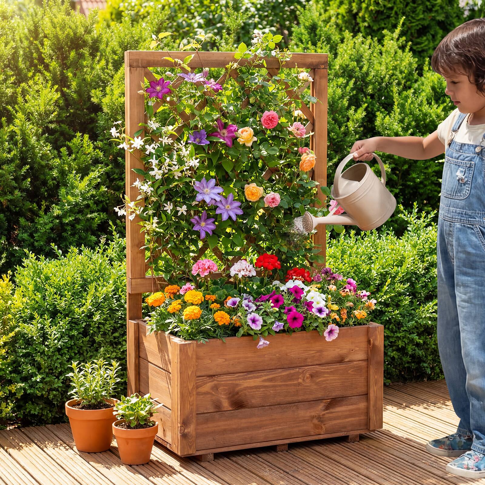 Alt View 3. Costway - Costway 1 PCS 40" Tall Wooden Raised Garden Bed with Lattice Trellis for Climbing Vine Flower - Orange.