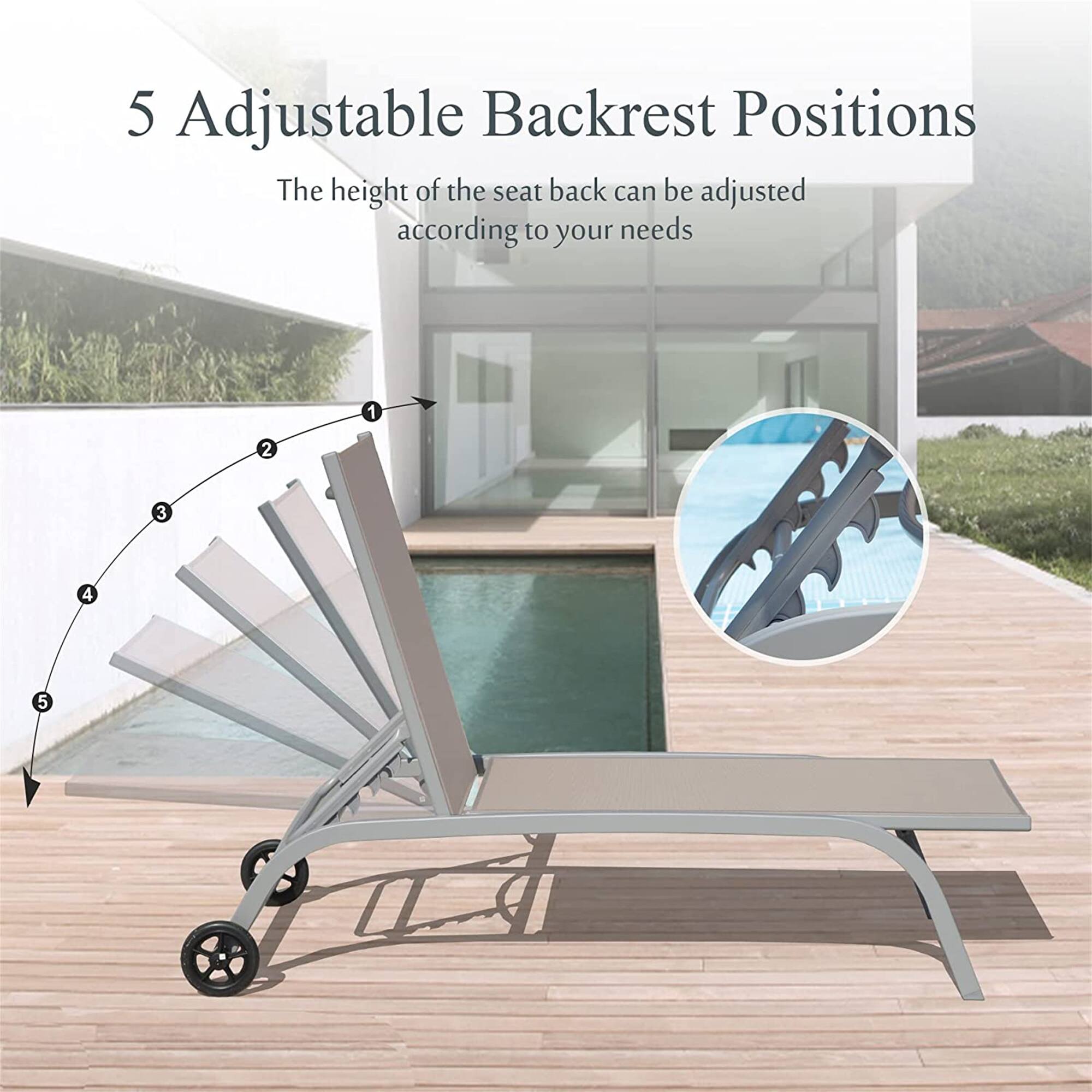5 Adjustable Backrest Positions

The height of the seat back can be adjusted according to your needs

1 2 3 4 5