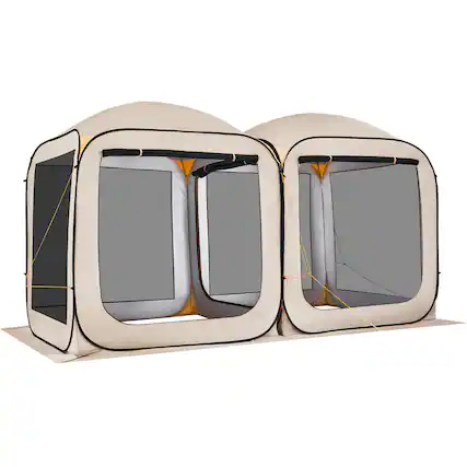 Front. VEVOR - Screen House Tent, 12 x 6 ft, 2 in 1 Pop Up Screen Tent, Portable Screened in Canopy with Carry Bag, Netting Sides - Beige.