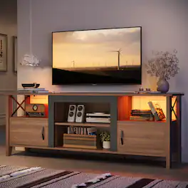 Bestier - Farmhouse LED TV Stand with Cabinet for Gaming Entertainment Fits TVs up to 70inch - Brown