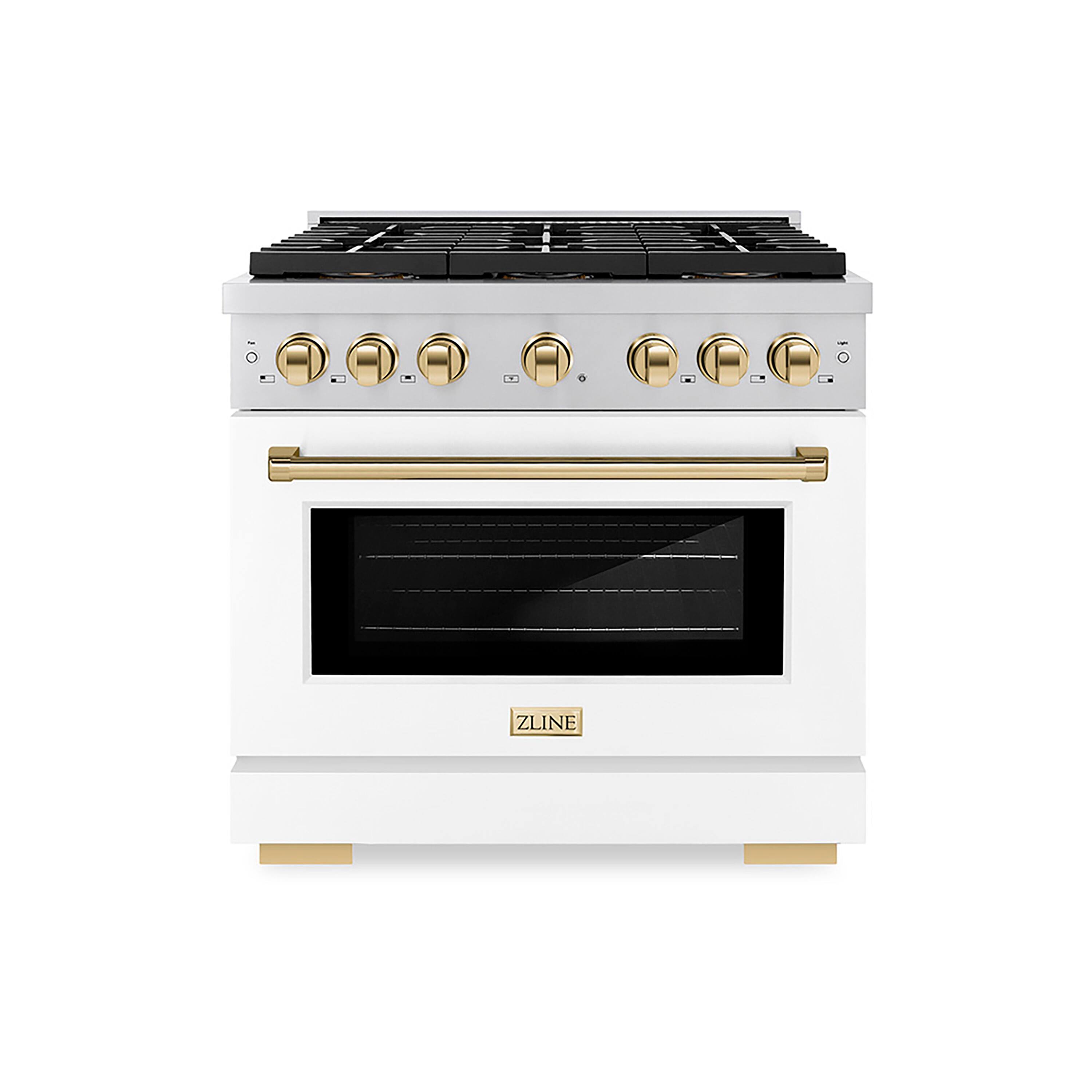 ZLINE - Autograph 36 in. Paramount Dual Fuel Range w/ DuoPro Cooktop & White Door w/ Gold Accents (PSDRZ-WM-36-G) - Stainless Steel with White Matte Door - Front_Zoom