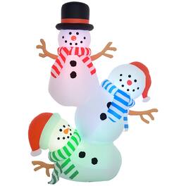 Outsunny - 8.2ft Inflatable Three Stacked Snowmen with Colorful LEDs, Blow-Up Outdoor Decorations - Multi-colored