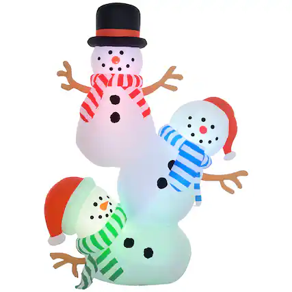 Front. Outsunny - 8.2ft Inflatable Three Stacked Snowmen with Colorful LEDs, Blow-Up Outdoor Decorations - Multi-colored.