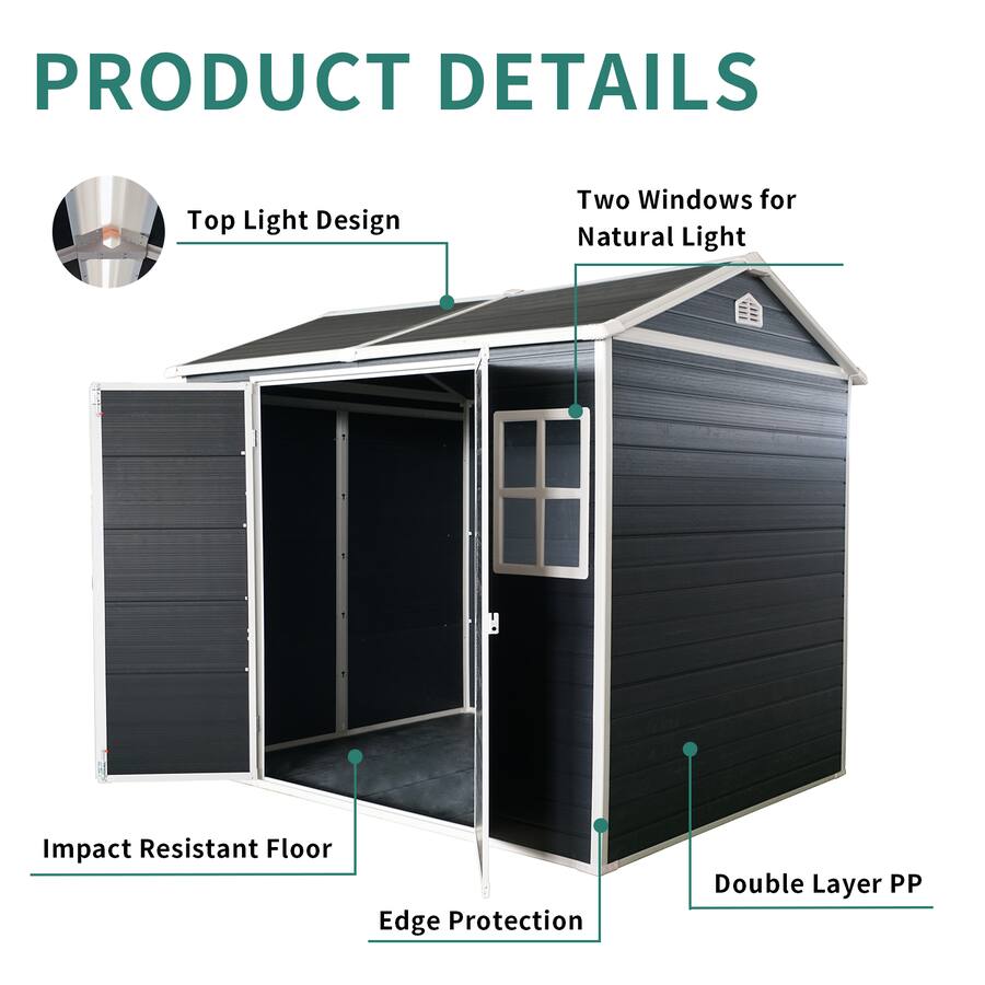 Loheer 8x4 Outdoor Resin Shed with Floor Plastic Garden Storage Shed ...