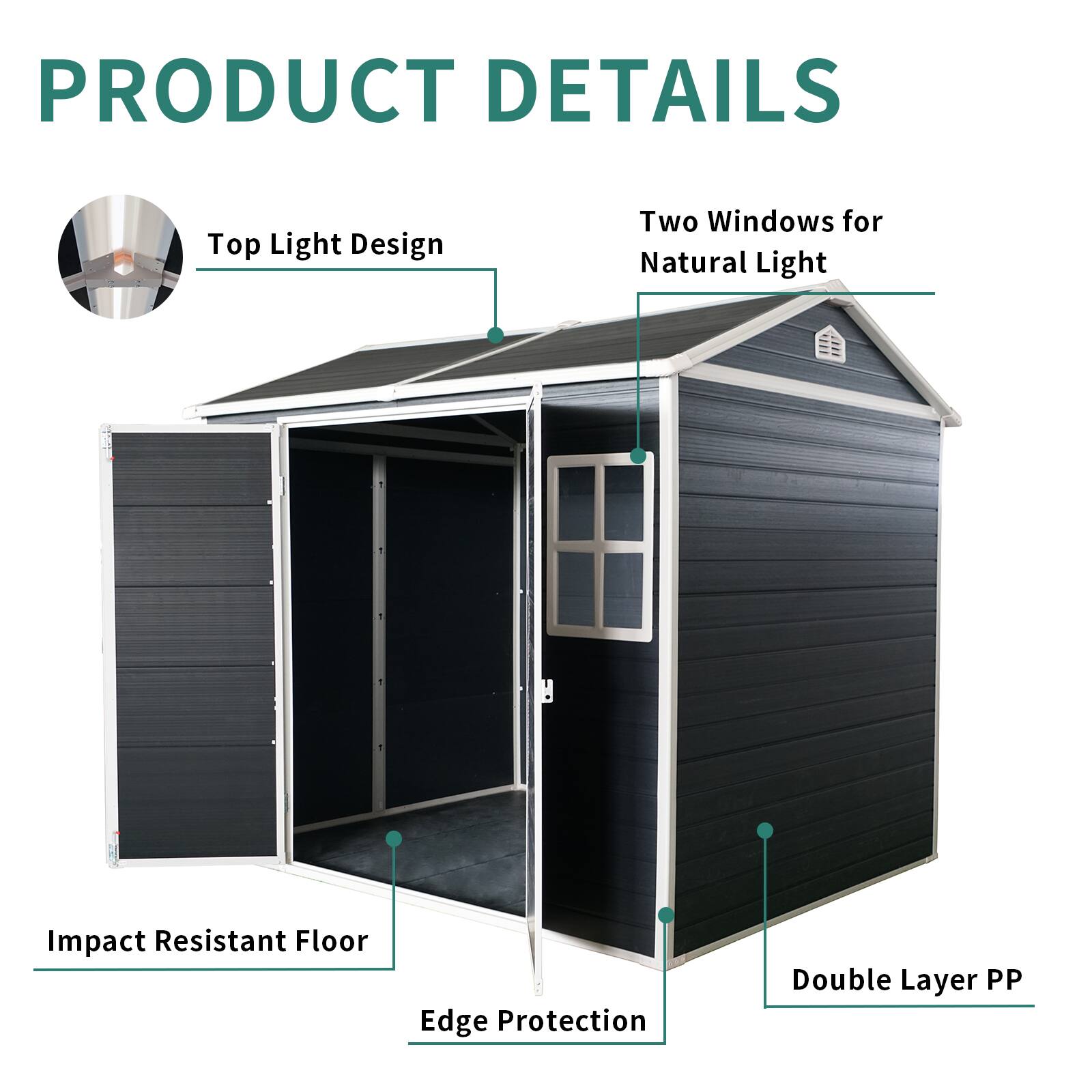 Loheer 8x4 Outdoor Resin Shed with Floor Plastic Garden Storage Shed ...