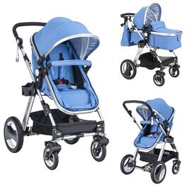 Costway - Folding Aluminum Infant Baby Stroller Kids Carriage Pushchair W/ Diaper Bag - Blue