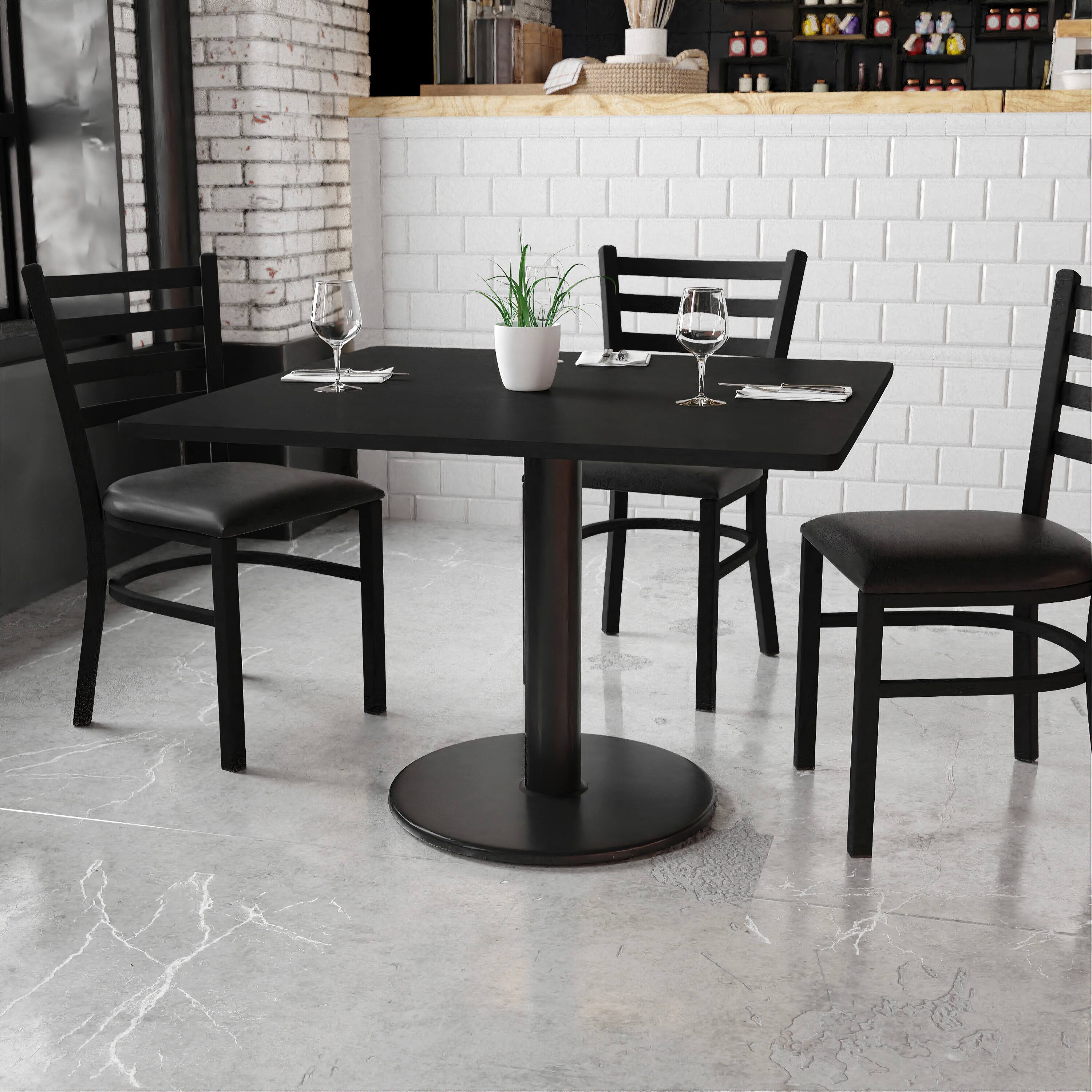 Angle. Flash Furniture - Stiles 42'' Square Black Laminate Table Top with 24'' Round Table Height Base - Black.