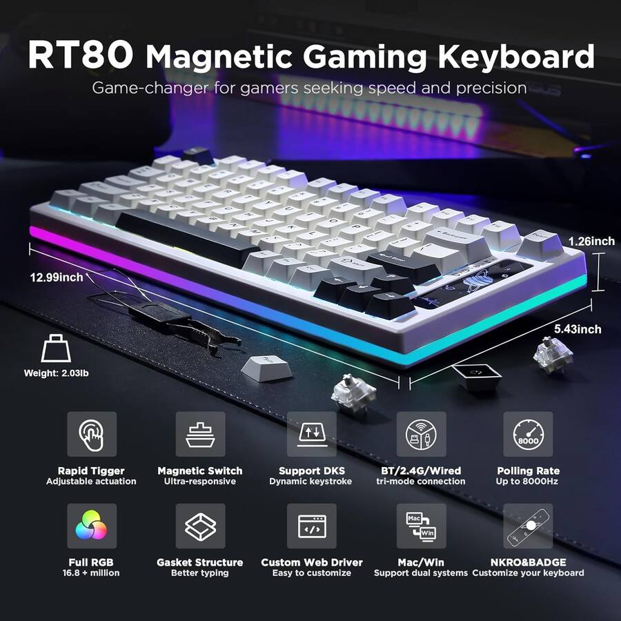 Computer Keyboard Rt Wikistore RT80 Rapid Trigger Hall Effect Magnetic Keyboard, 8K Polling ...