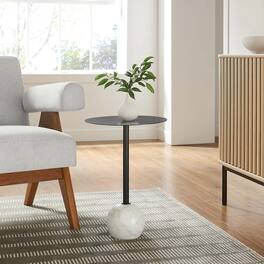Aliza Round White Marble Side Table by Modway - White Black