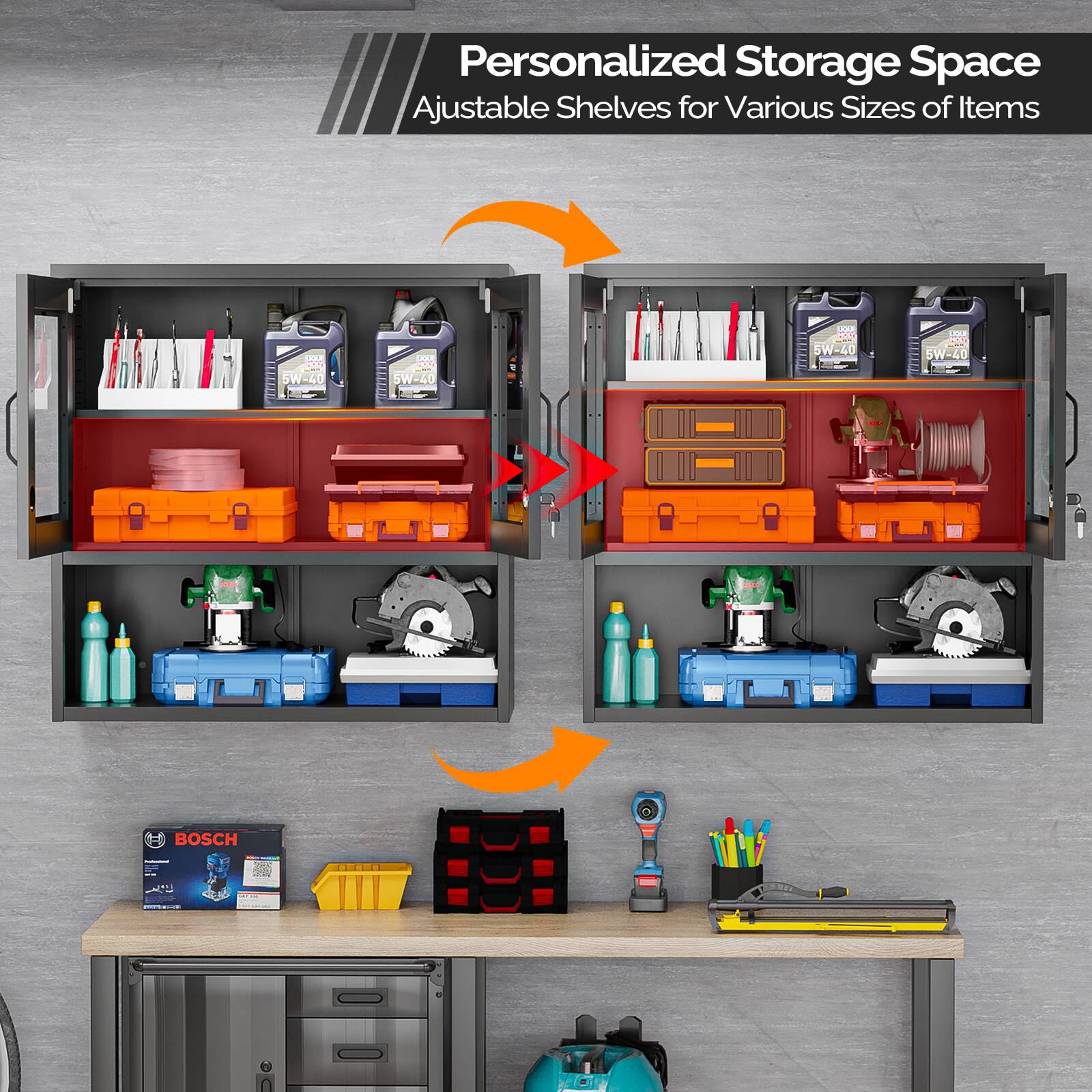 Personalized Storage Space  
Adjustable Shelves for Various Sizes of Items