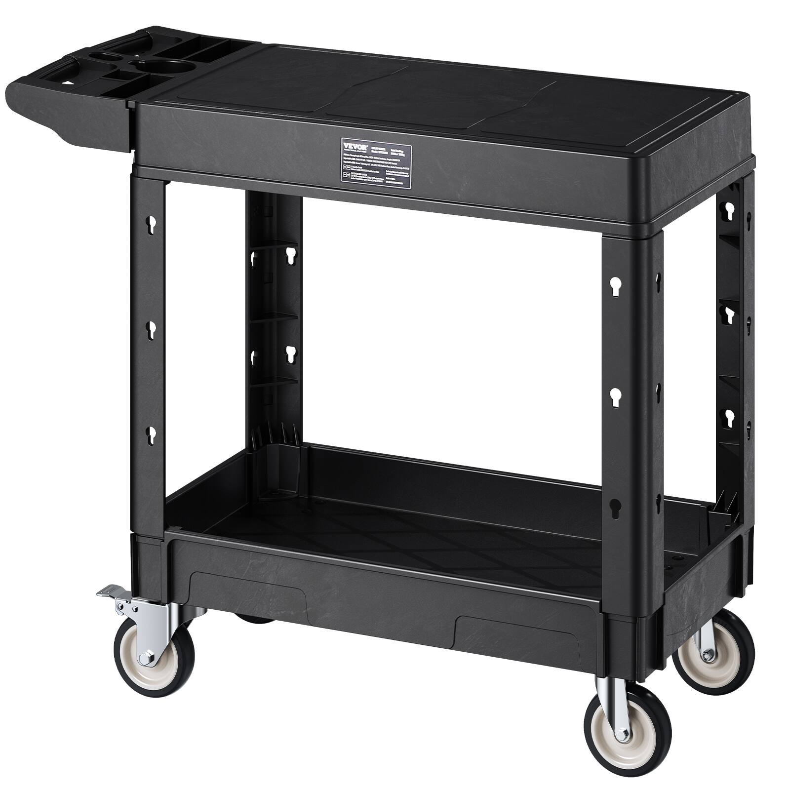 Alt View 5. VEVOR - Utility Cart, 550 lbs Load Capacity, 31.3 x 17.7-inch Service Cart, Two-Shelf Heavy Duty Plastic Utility Cart - Black.