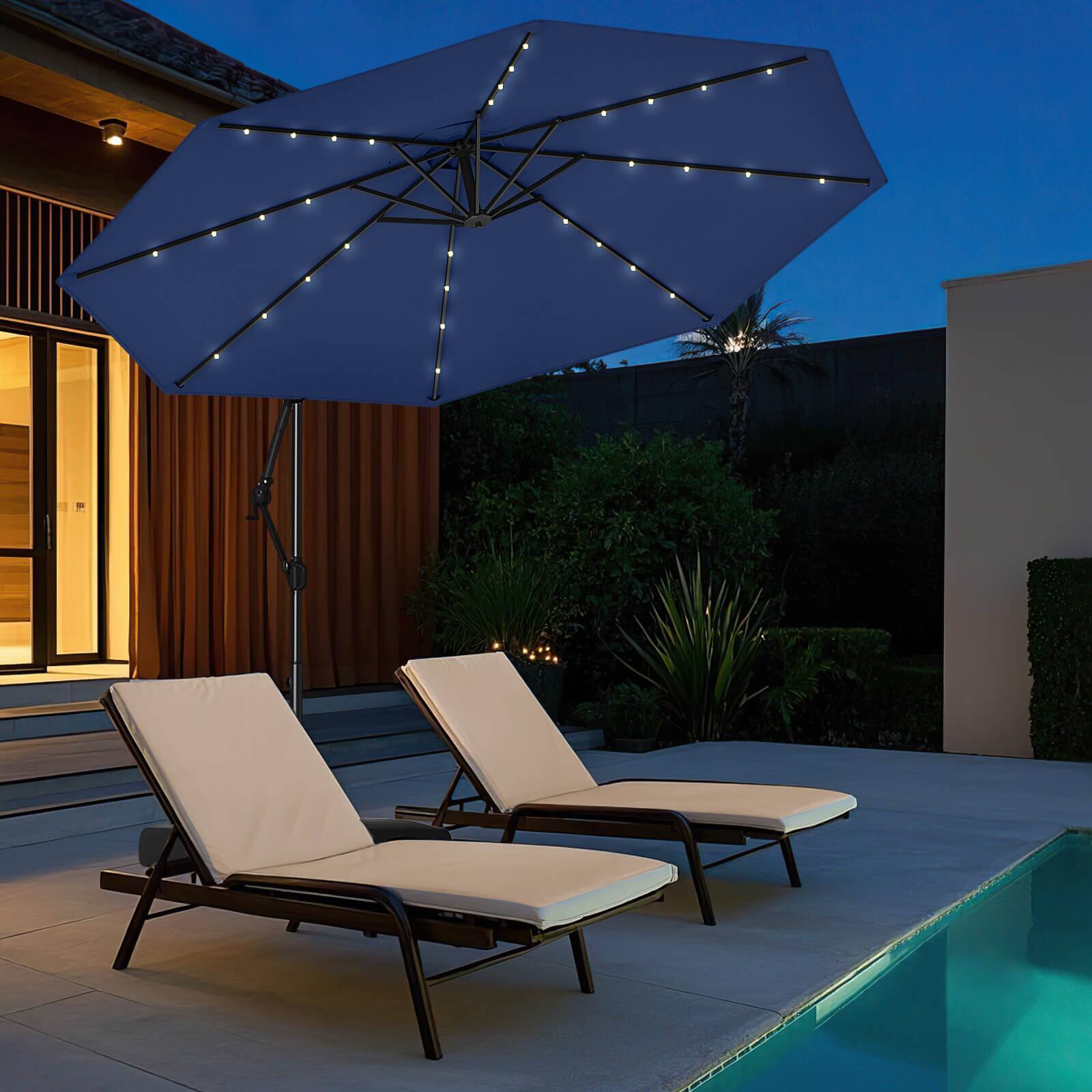Alt View 3. Costway - Costway 10 FT Solar Offset Hanging Umbrella Patio Cantilever Umbrella with 32 LED Lights - Navy.
